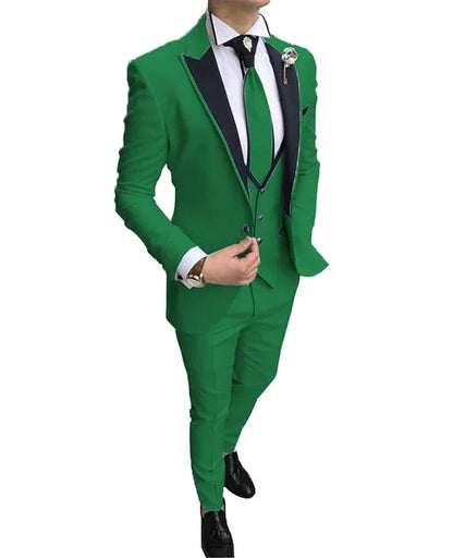 Handsome Classic Beige Peaked Lapel Wedding Suit For Men Groom Costume 3 Piece Jacket Vest Pants Custom Made Tuxedo Party Blazer