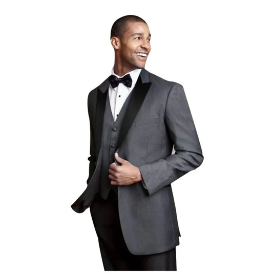 Men's slim fit three piece double button lapel tailcoat (jacket+vest+trousers) groom's wedding business casual formal attire
