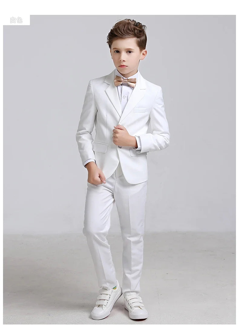 Kids Boys White Blazer Vest Pants 3PCS Set Children Baptism Wedding Prom Suit Baby Boy Elegant Dress Teenager Party Costume