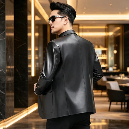 Genuine Leather Jacket Men's Sheepskin Suit Collar Midlife Leather Coat Business Casual Western Style Men's Single-Breasted Top