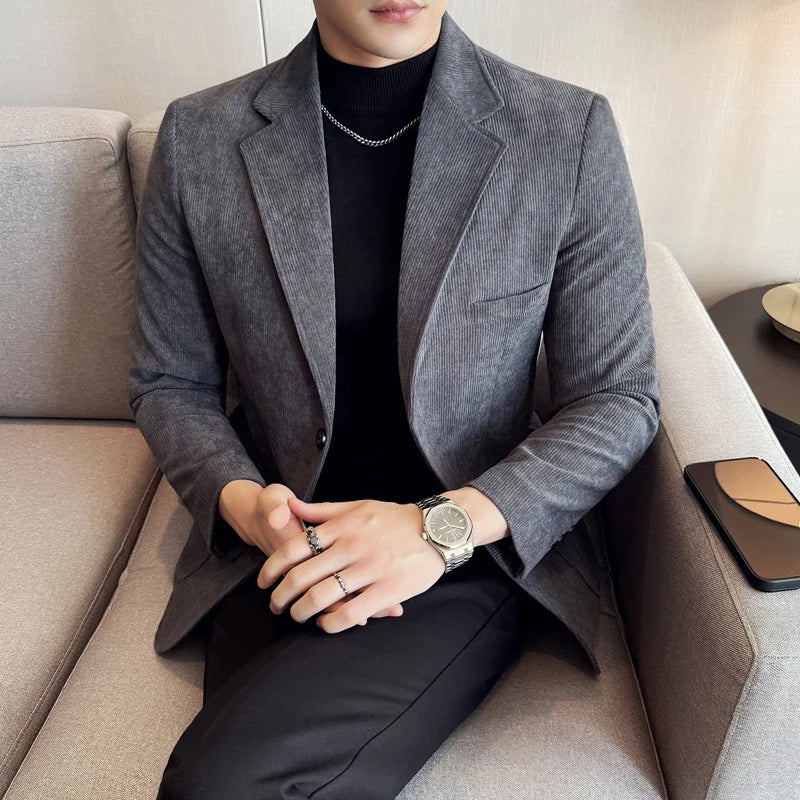 Men's Corduroy Blazer Single Breasted Smart Casual Wedding Jacket