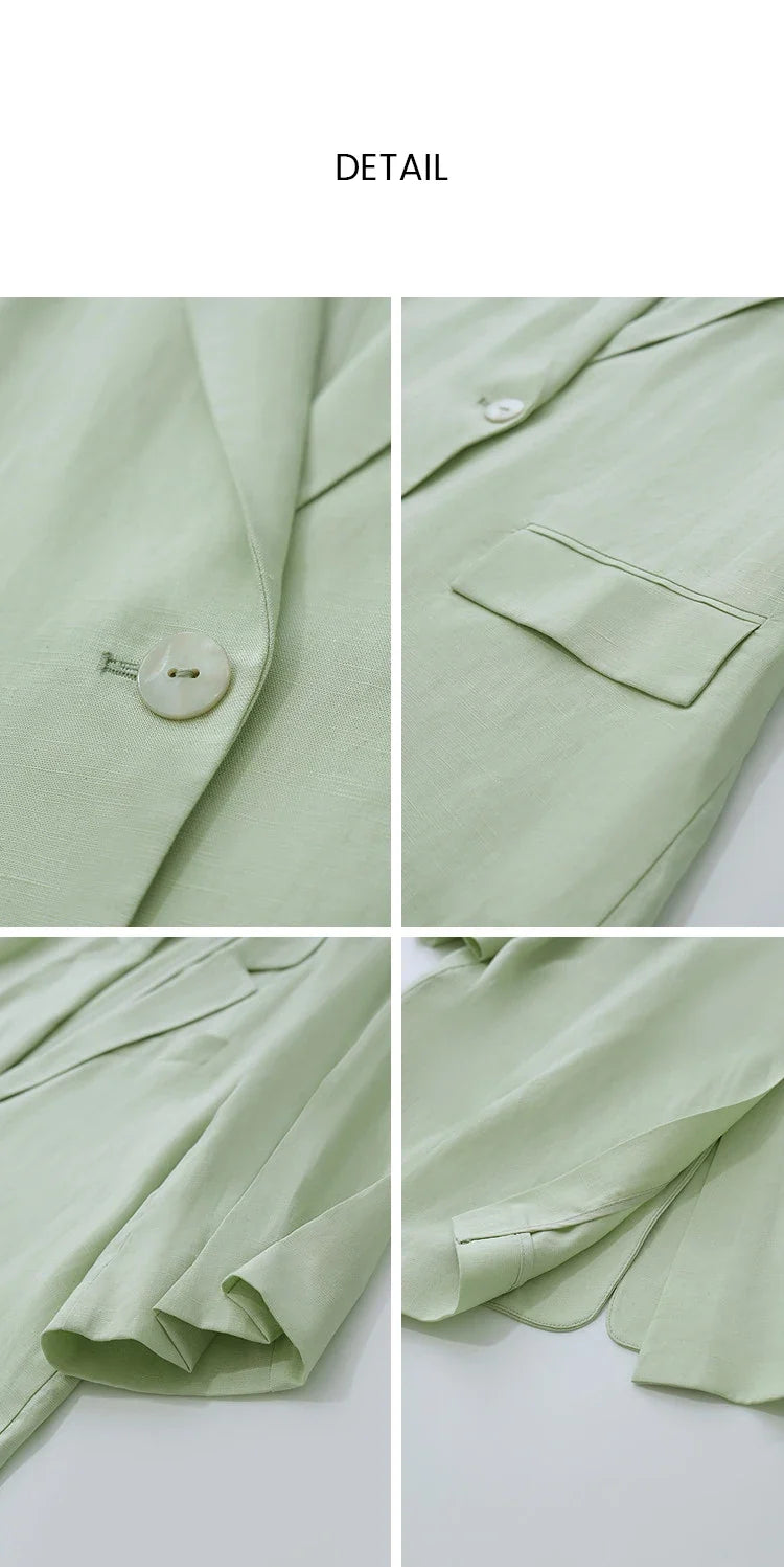 Women's Blazer 2026 Summer New Notch Lapel Linen Blend Pleated Half Sleeve Jacket Casual Office Midi Length Coat 12642184