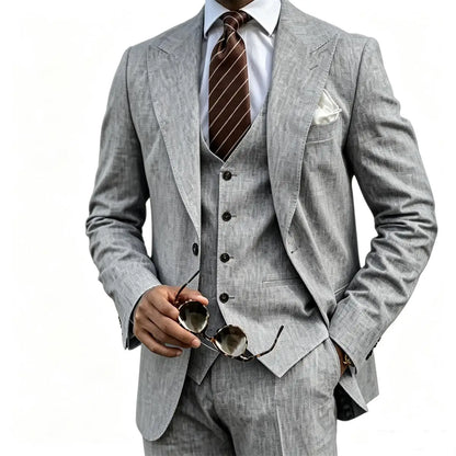 Men's Suit Customized 3 Piece Blazer Vest Pant Linen Set Full Man Terno Linen Suit Notched Lapel Casual Tuxedo Summer Wedding
