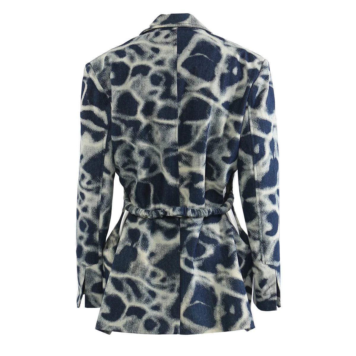 2026 Spring Autumn New Women's Blazer Tie-dye Single Button Pockets Waist Cinching Elegant Coats Retro Denim Jacket HK18495