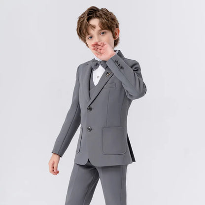 Children Formal Beige Piano Party Dress Kids Graduation Ceremony Photograph Suit Flower Boys Host Performance Dance Show Costume