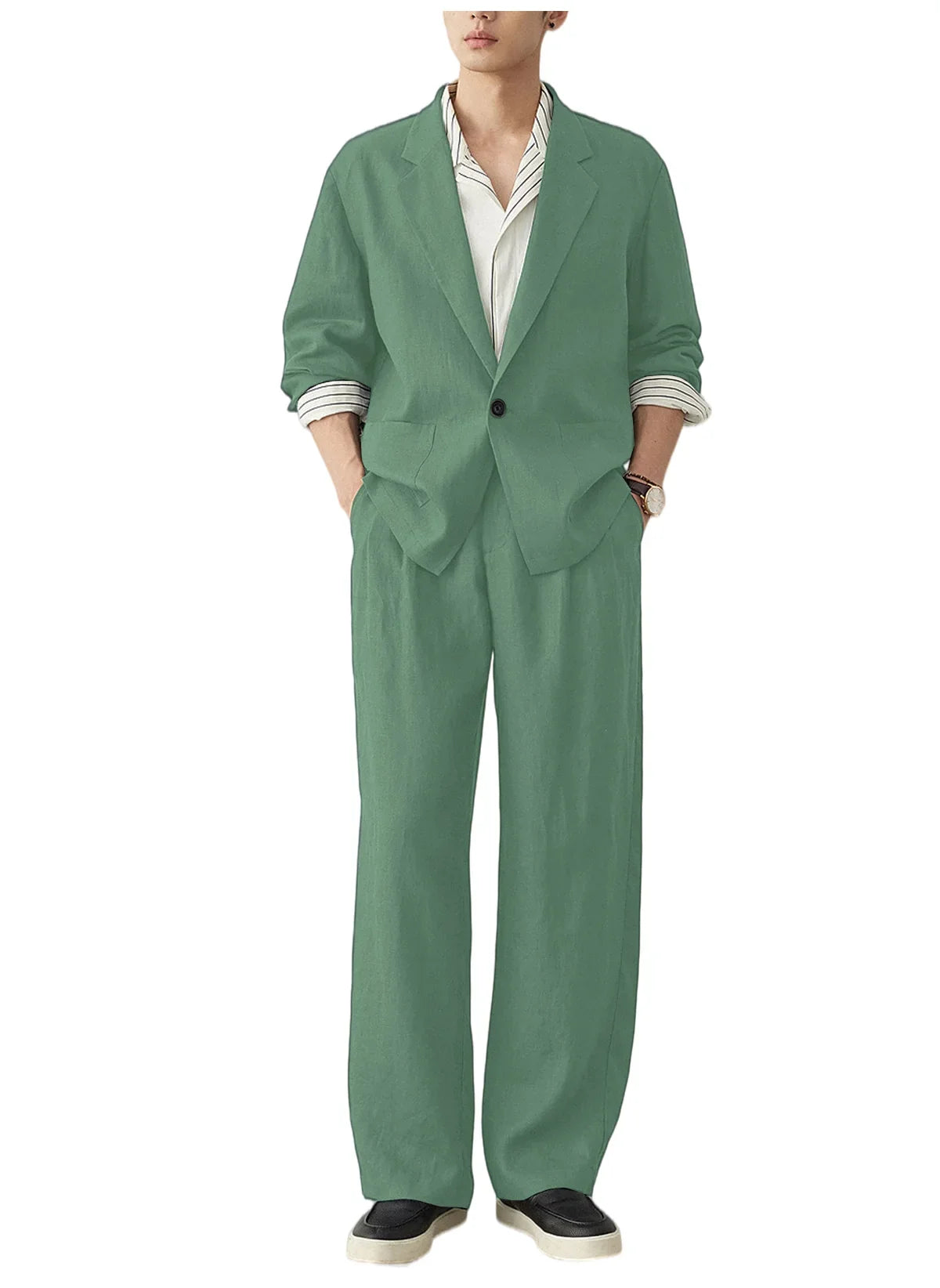 Men's Linen Blazer Suit Set Lightweight Breathable Casual Jacket Business Vacation Party Wedding Spring Summer Autumn Daily Wear