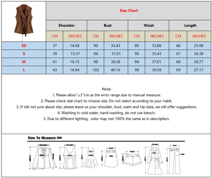 2026 Vintage Fashion Brown Sleeveless Trench Vest Lapel Collar Belted Waist Drawstring Sleeveless Waistcoat With Pockets