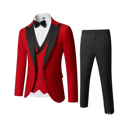 Men's 3 Piece Slim Fit Wedding Tuxedo Set Peak Lapel One Button Suit Jacket Double Breasted Vest Pants
