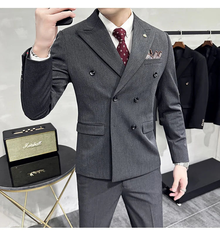 Men's Double-Breasted 2-Piece Suit – Slim Fit, Formal Business & Wedding