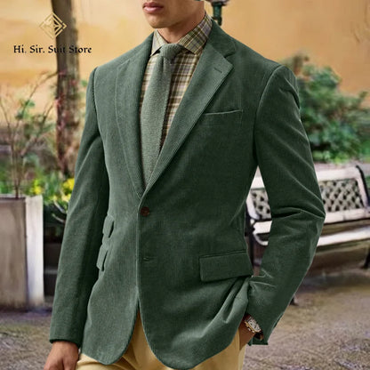 Spring/Autumn New Corduroy Suit Retro Casual Notched Lapel Jacket Single-Breasted Men's Solid Colour Suit Western Sport Coats