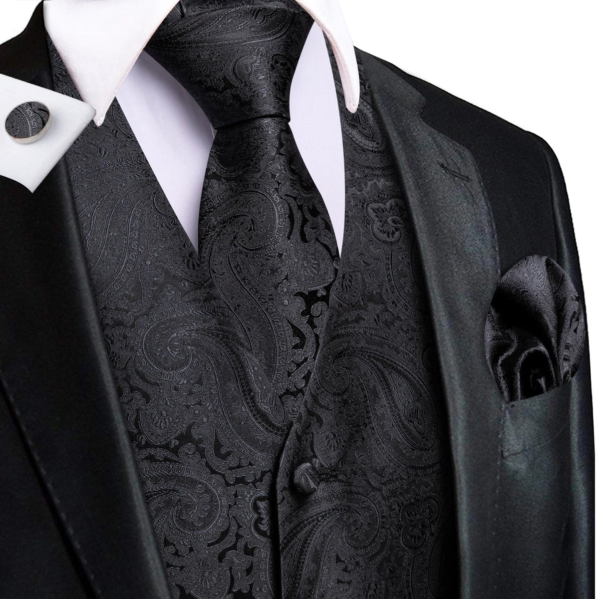 Men's Vest 4-Piece Set Golden Paisley Floral Formal Waistcoat for Wedding & Party