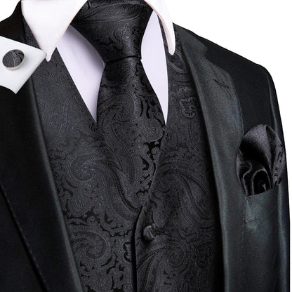 Men's Vest 4-Piece Set Golden Paisley Floral Formal Waistcoat for Wedding & Party