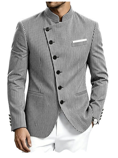 Men Mandarin Collar Suit Jacket Stand Collar Asymmetrical Single Breasted Men Blazer Slim Fit Business Formal Coat For Business