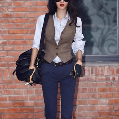 Korean Ladies Fashion Solid Color Vest Coat Summer Women V-neck Suit Sleeveless Outwear Spring Female Cardigan Waistcoat Jacket