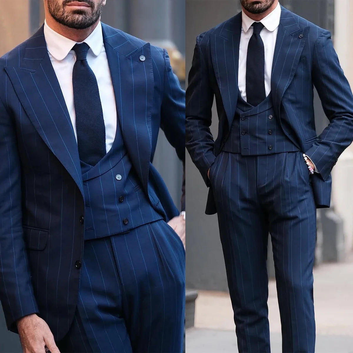 Formal Men's Suit 3 Pieces Blazer Pants Pointed Lapel Business Buckle Work Wear Modern Wedding Groom Groomsman Customized