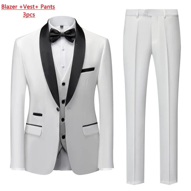 Men's Slim Fit Formal Suit Set – Blazer, Vest & Pants for Weddings & Parties