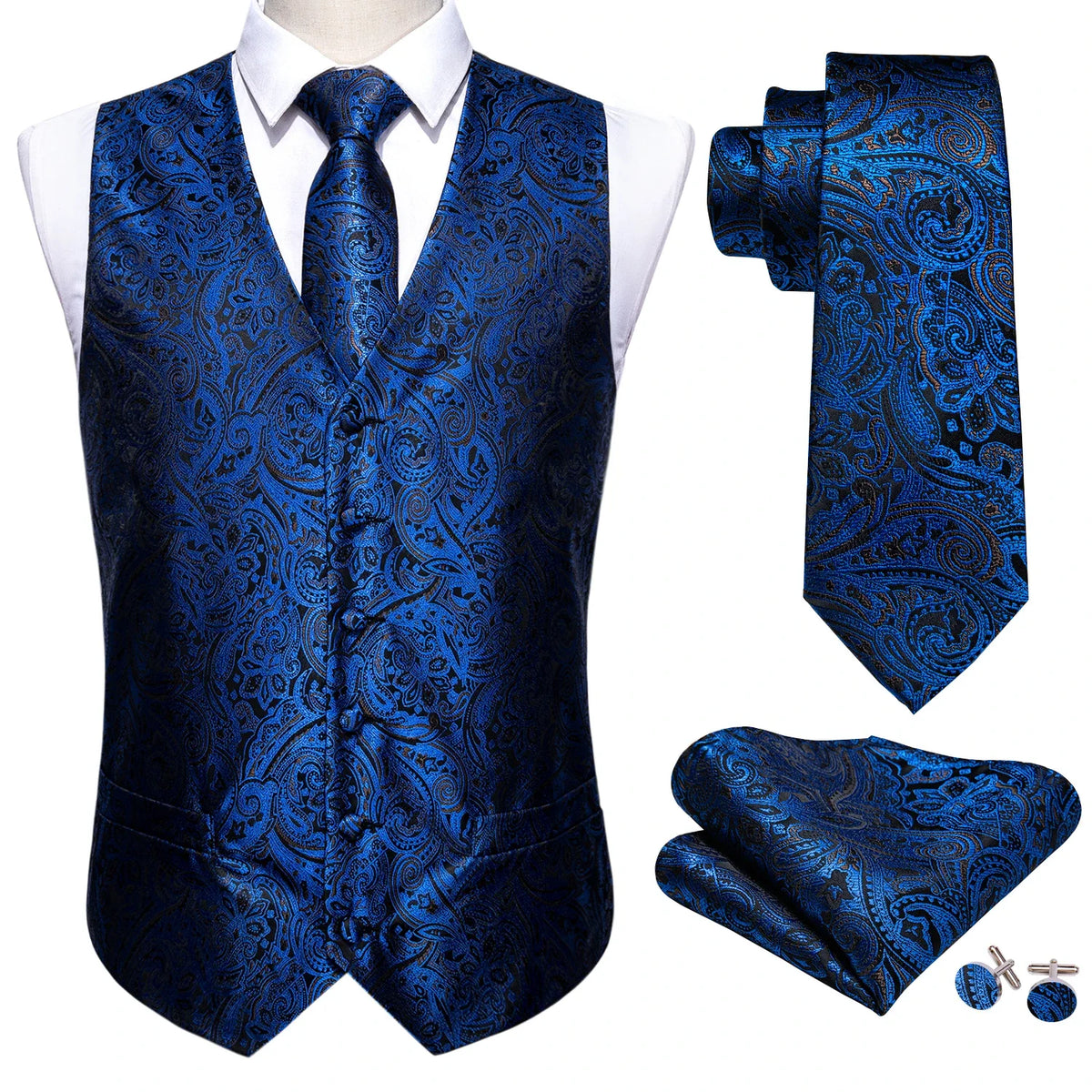 Men's Jacquard Floral V-Neck Suit Vest & Matching Tie Set, Formal Fit Waistcoat for Wedding, Prom, Business Party
