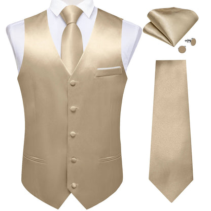 Men's Satin Suit Vest Set with Tie Handkerchief and Cufflinks for Wedding and Prom