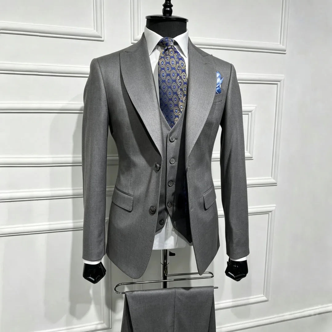 Men Suit Brown 3 Piece With Lapel Single Breasted Solid For Wedding Groom Birthday Banquet Party Business Work Jacket Vest Pants