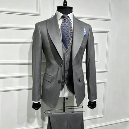 Men Suit Brown 3 Piece With Lapel Single Breasted Solid For Wedding Groom Birthday Banquet Party Business Work Jacket Vest Pants