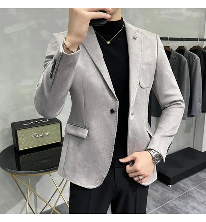 Men's Velvet Slim Fit Blazer Smart Casual Wedding Suit Jacket
