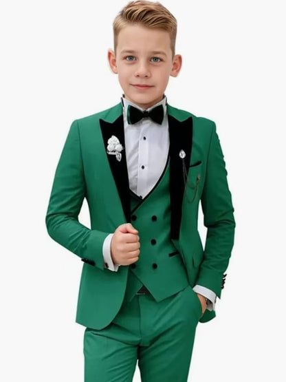 2026 Newest Multi Colors Boys Slim Fit Suits 3 Pieces Wedding Ring Bearer Outfit Chic Velvet Collar Kids Suit Set Party Tuxedo