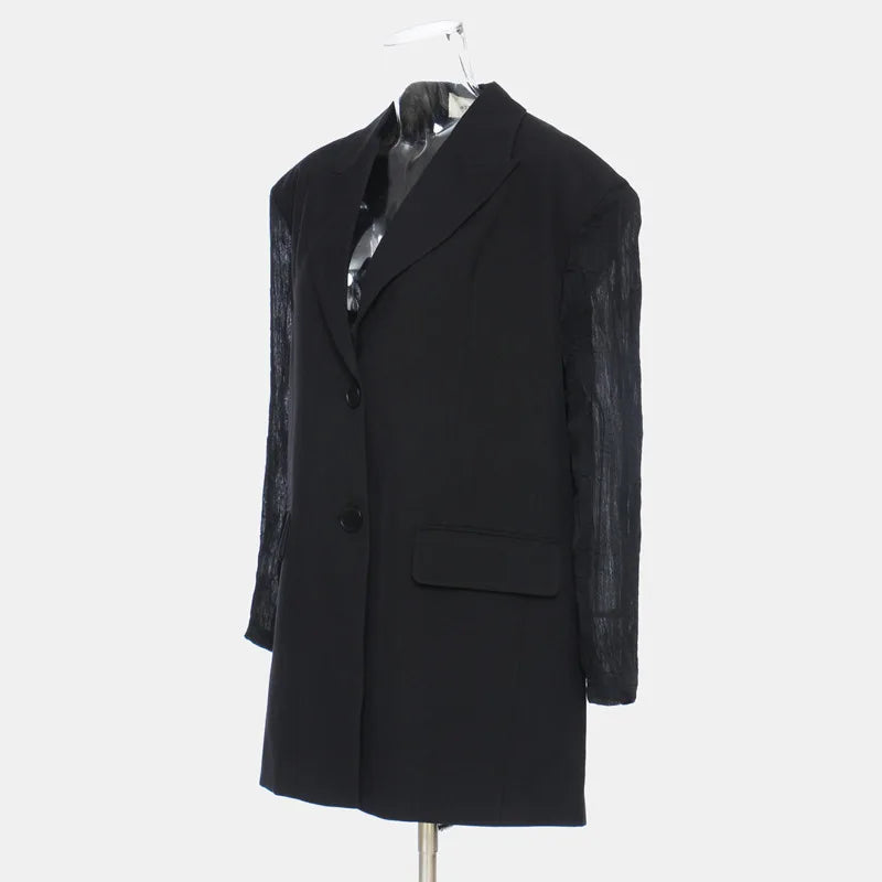 Women Chic Blazer Pleated Long Sleeves Single Breasted Notched Collar Back Lace-up Elegant Ins Coat New Spring 2026 HK19456