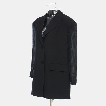 Women Chic Blazer Pleated Long Sleeves Single Breasted Notched Collar Back Lace-up Elegant Ins Coat New Spring 2026 HK19456