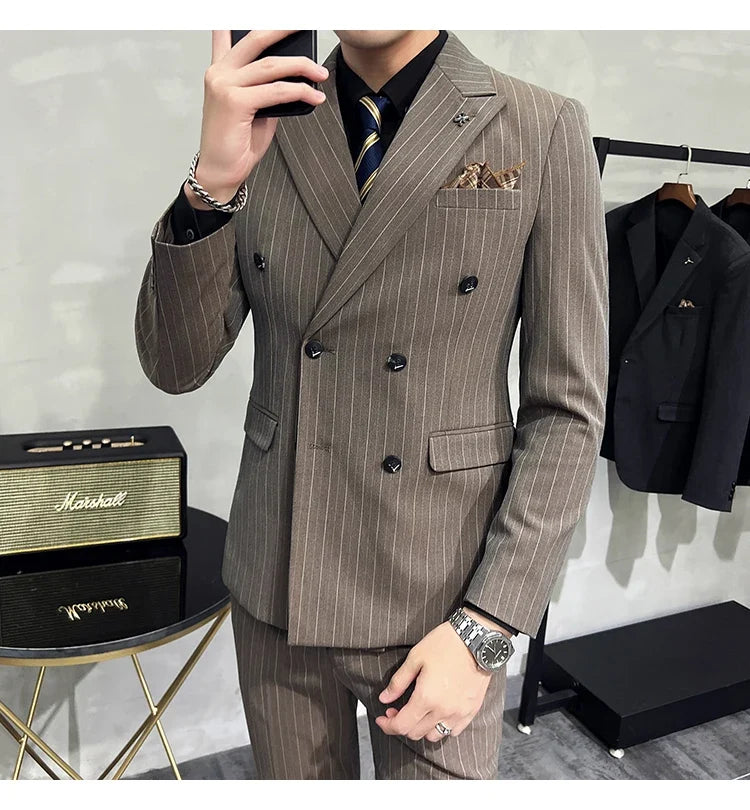 Men's Classic Striped 3-Piece Suit for Wedding, Business & Formal Occasions