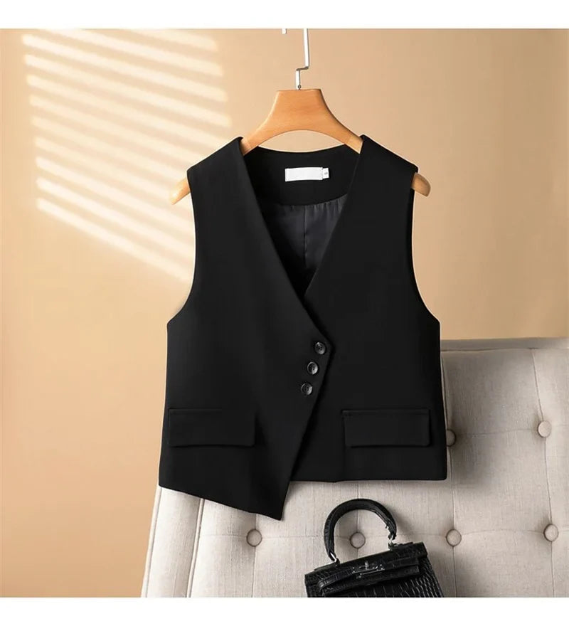 Women's Blazer Vest Spring Autumn Coats Irregular Tank Top V-neck Sleeveless Suit Vest Jacket Female Waistcoat Outerwear