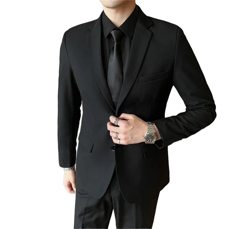 Men's Solid Black Straight-Fit Formal Suit – Business & Wedding Blazer and Pants Set