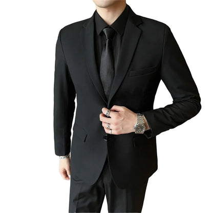 Men's Solid Black Straight-Fit Formal Suit – Business & Wedding Blazer and Pants Set