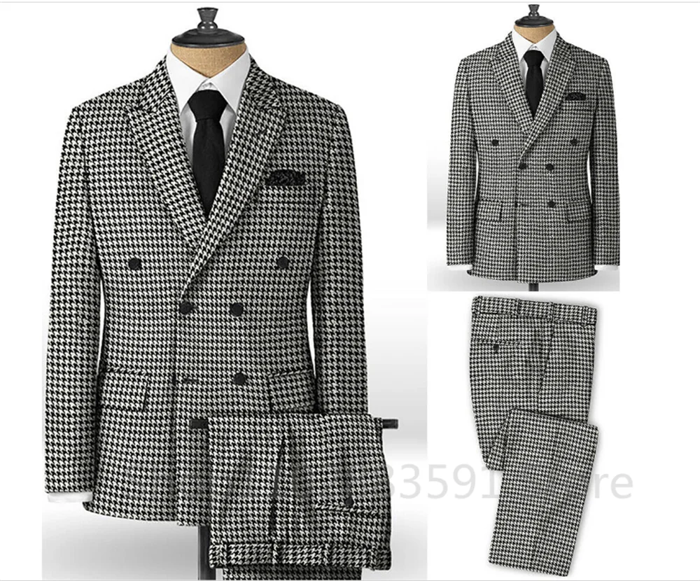 Plaid Men Suits for Wedding/Business Slim Fit 1 Piece Houndstooth Checkered Groom Tuxedos Male Fashion Clothes Jacket