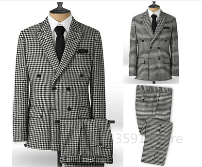 Plaid Men Suits for Wedding/Business Slim Fit 1 Piece Houndstooth Checkered Groom Tuxedos Male Fashion Clothes Jacket