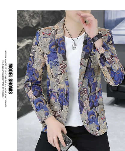 Blazer New Men's Fashionable Casual Business Gentleman Outdoor Trendy Print Banquet Versatile and Slimming Korean Version Blazer