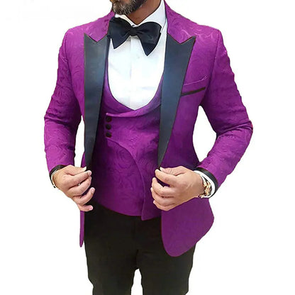 Trajes De Hombre Coat Pants Suits For Men Black Floral Peaked Lapel  Formal Dress Tuxedo Groom Wedding Suits For Men