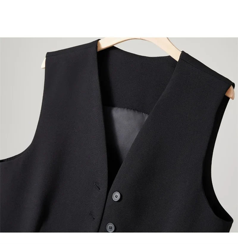 2025 New Women's Blazer High End Casual Vest Waistcoat Female Commuting Slimming Collar Less Sleeveless Short Suit Jacket Lined