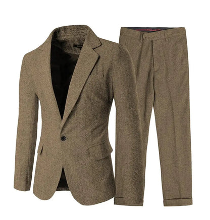 2 Piece Gray/Brown Herringbone Winter Suit for Men Wool Tweed Slim Fit Formal Groom Wedding Tuxedo Sets Office Business Suits
