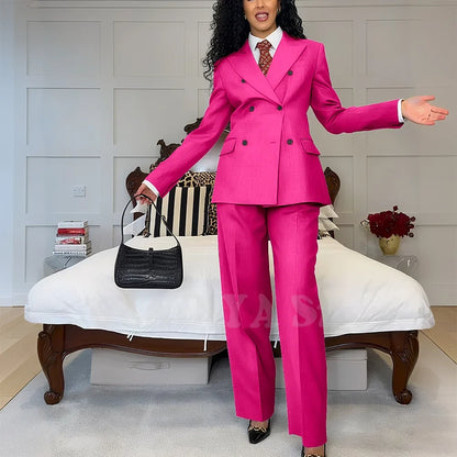 2025 New Summer Women's Suits Business Casual Outfits Double Breasted Peak Lapel Jacket Pants Custom Made High Quality Female