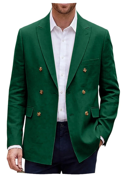Men's Double Breasted Linen Blazer Slim Fit Suit Jacket Formal Business Casual Coat Wedding Party Spring Summer Streetwear