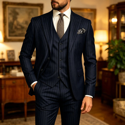 Men's Striped 3-Piece Suit – Slim Fit Blazer, Vest & Pants for Formal & Wedding Wear