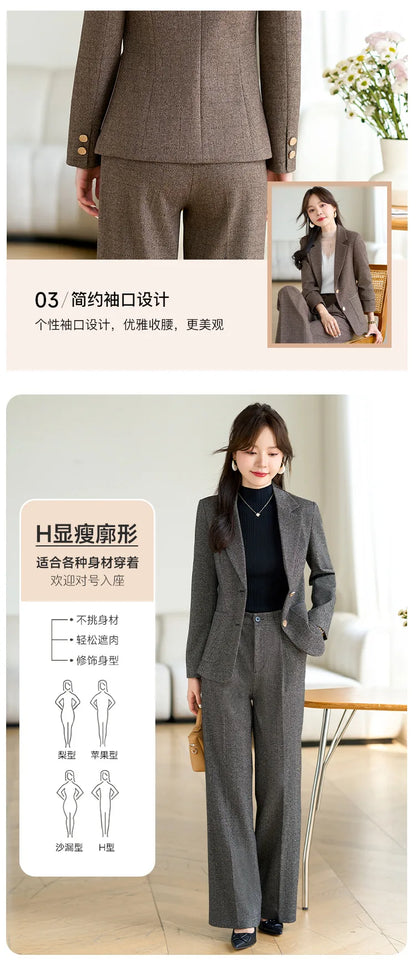 High Quality Fabric Velvet Autumn Winter Women Business Work Wear Suits Pantsuits Formal OL Styles Professional Trousers Set