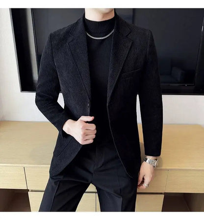 Men's Corduroy Blazer Single Breasted Smart Casual Wedding Jacket