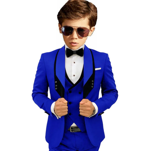 Sky Blue Elegant Shawl Lapel Tuxedo 3 Pieces Formal Banquet Outfit High Quality Children's Stylish Suit Set Party Wear 2-20T