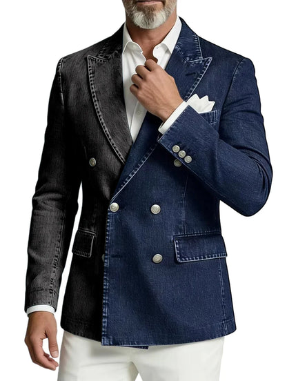 Men's Double Breasted Denim Blazer – Peak Lapel Slim Fit Jacket for Casual & Party Wear