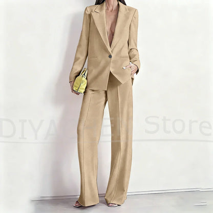 Women's Suit Set Peak Lapel One Button Blazer and Wide-Leg Pants Fashion Formal Casual Party Office Stylish Pants Sets Two Piece