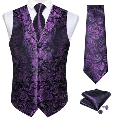 Men's Paisley Suit Vest – Single-Breasted Waistcoat with Tie, Handkerchief & Cufflinks for Weddings & Banquets