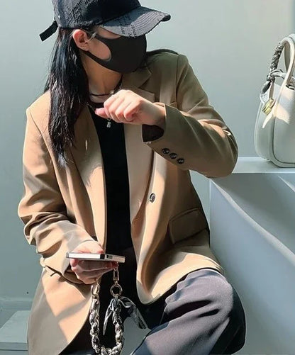 Clothes Jacket Brown Over Coats for Women Black Blazer Woman Dress Outerwears Loose Long Solid on Promotion Sale 2025 Autumn New