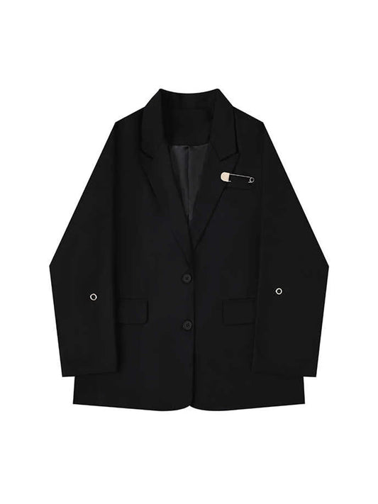 Women's Black Gothic Blazer Jacket Vintage Outerwear Harajuku Long Sleeve Single Breasted Suit Coat Y2k Emo 2000s Clothes Autumn