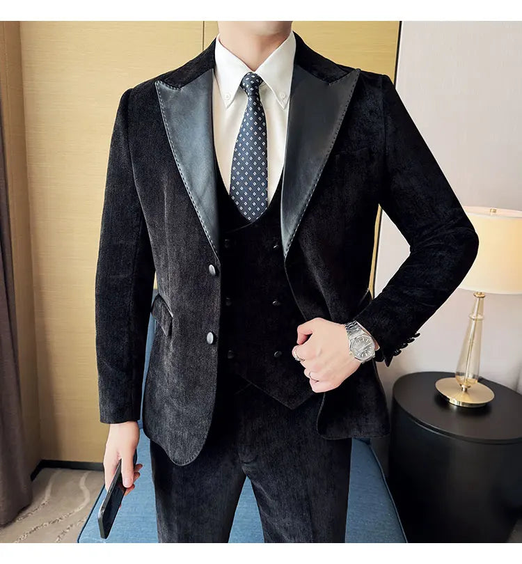 Men's Slim Fit 3-Piece Suit – Smart Casual & Wedding Formal Set